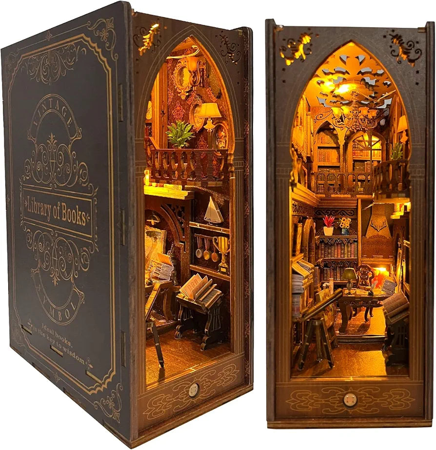 DIY Wooden Book Nook Miniature Kit with LED Light
