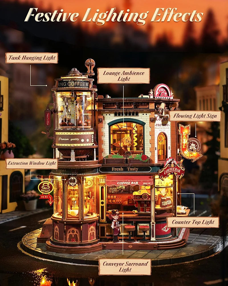 ROKR Dream Coffee Factory Miniature House Kit