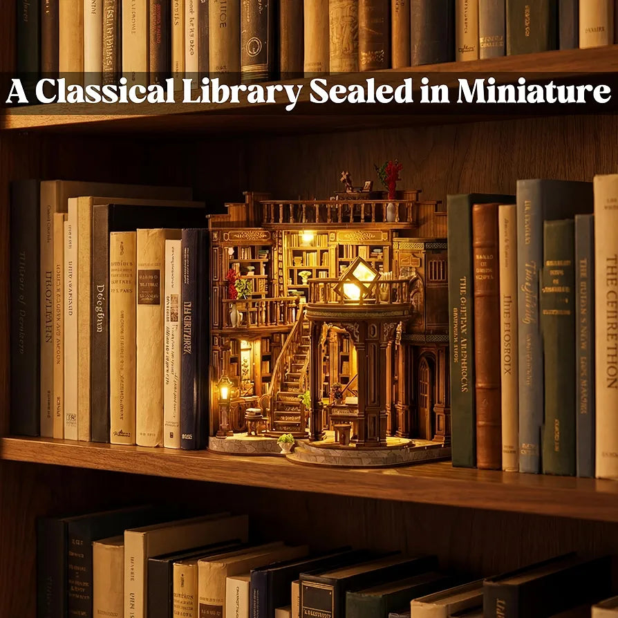 Vintage Library 3D Wooden Book Nook Kit with LED Lights