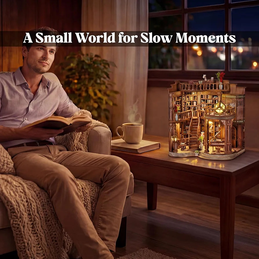 Vintage Library 3D Wooden Book Nook Kit with LED Lights