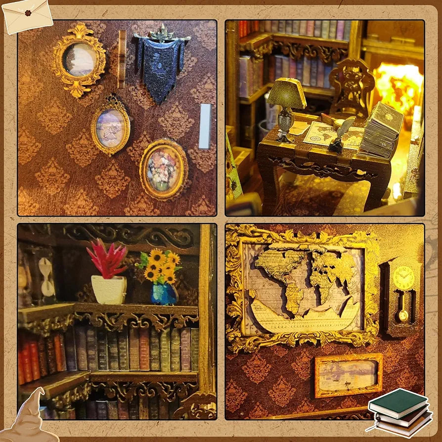 DIY Wooden Book Nook Miniature Kit with LED Light