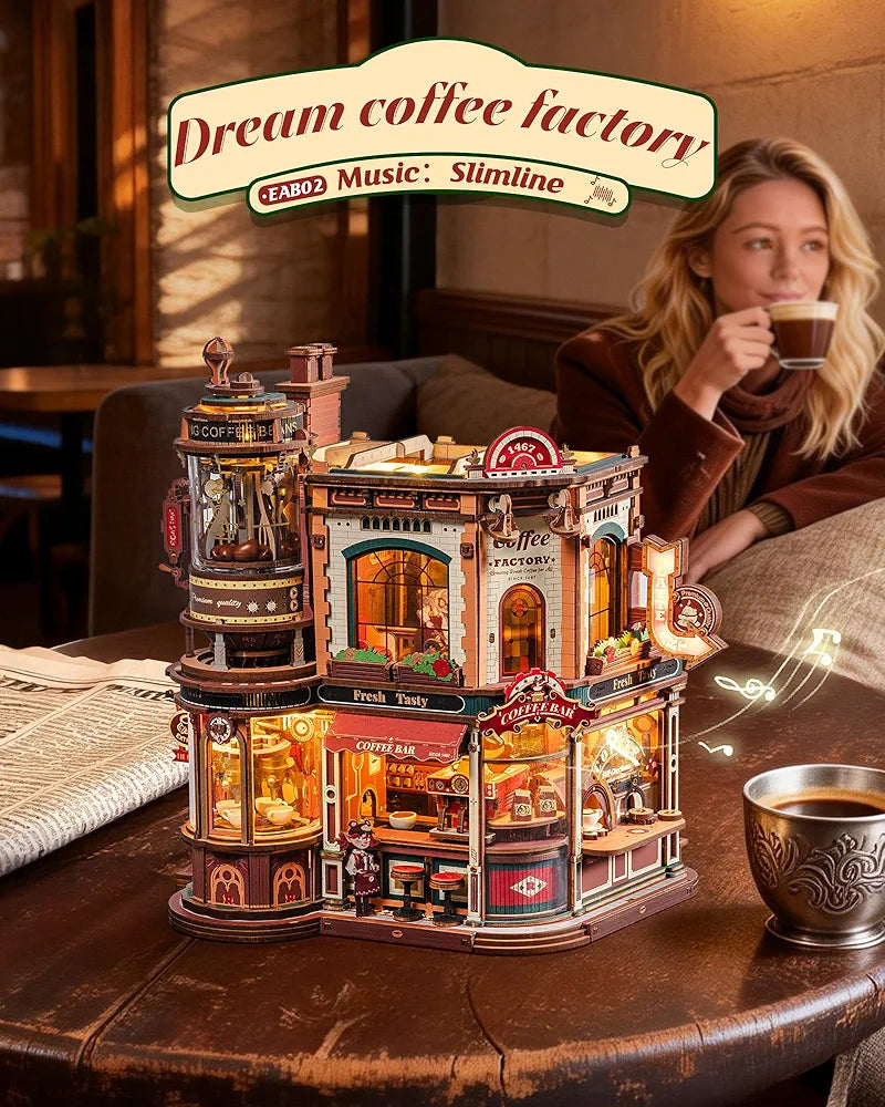 ROKR Dream Coffee Factory Miniature House Kit