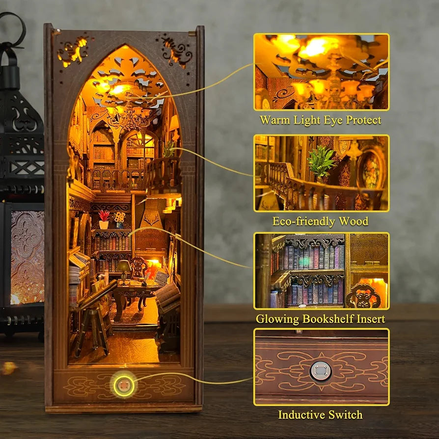 DIY Wooden Book Nook Miniature Kit with LED Light