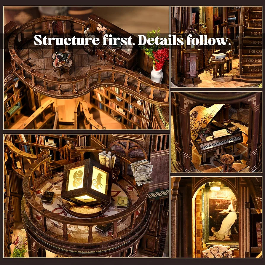 Vintage Library 3D Wooden Book Nook Kit with LED Lights