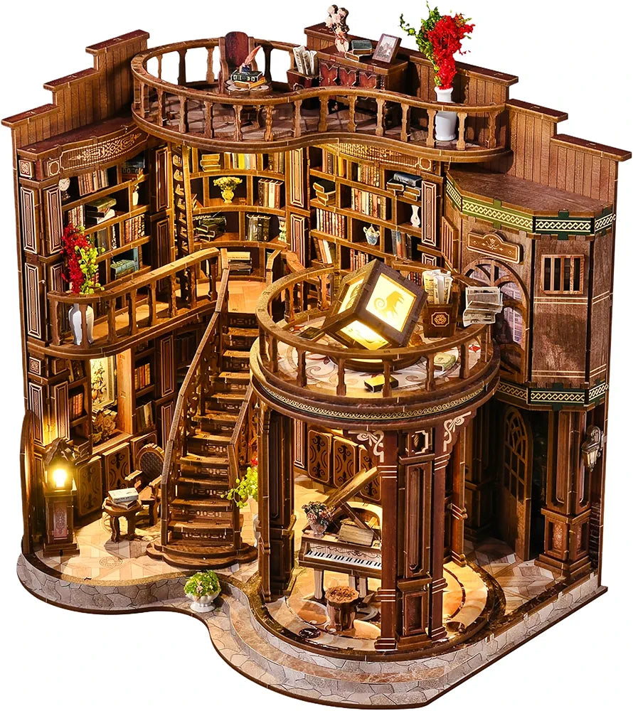 Vintage Library 3D Wooden Book Nook Kit with LED Lights