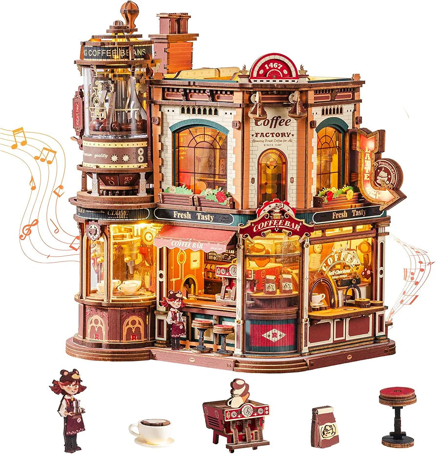 ROKR Dream Coffee Factory Miniature House Kit