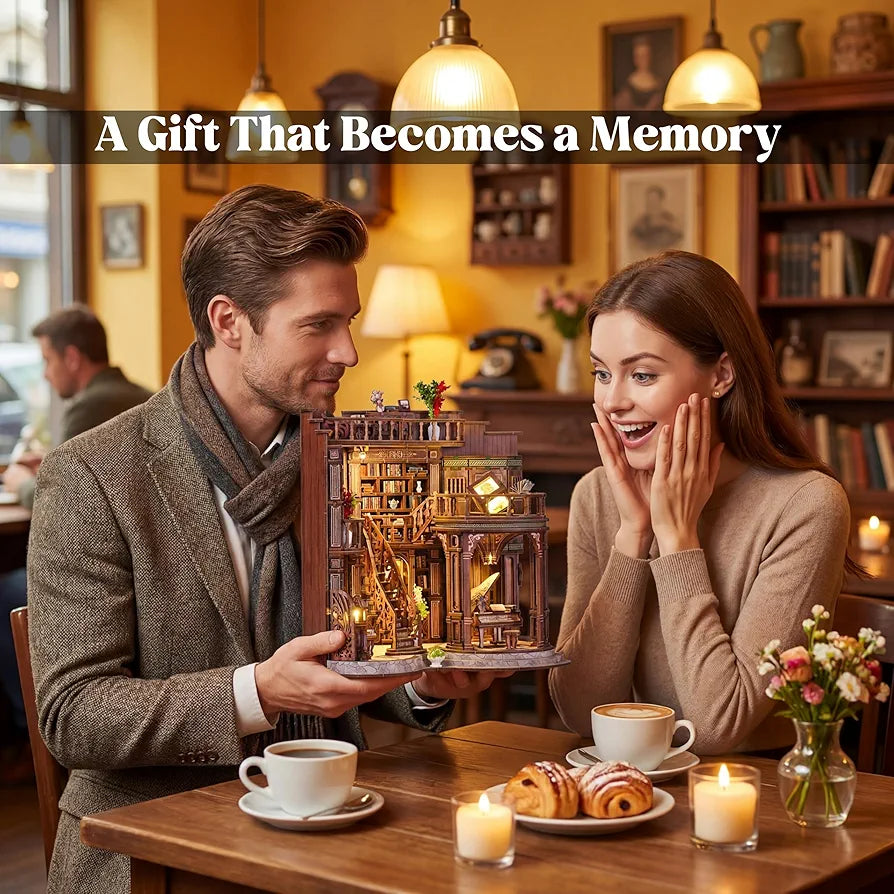 Vintage Library 3D Wooden Book Nook Kit with LED Lights
